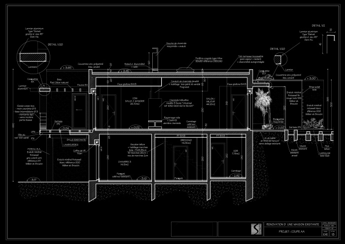Ramnagement Complet  d'une Villa sur deux niveaux : 13 -  Coupe AA Projet  06-09-2010