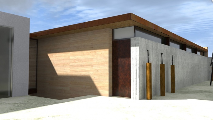 Cration d'une maison contemporaine avec Atelier : entree-maison-contemporaine-ossature-bois-poutres-paca-jeremy-azzaro-architecte