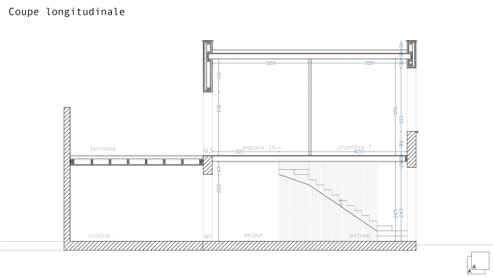 Surlvation en ossature bois, greffe contemporaine : f-surelevation-ossature-bois-maison-contemporaine-marseille-coupe-longitudinale-jeremy-azzaro-architecte